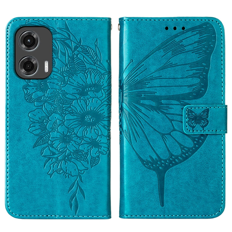 For Motorola Moto G Stylus 5G 2024 Embossed Butterfly Leather Phone Case(Blue) by buy2fix
