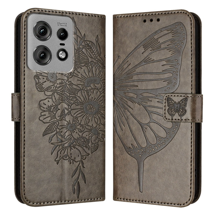 For Motorola Edge 50 Pro Embossed Butterfly Leather Phone Case(Grey) by buy2fix