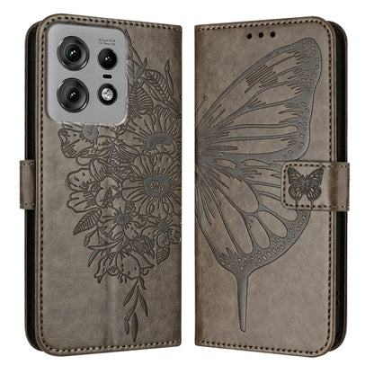 For Motorola Edge 50 Pro Embossed Butterfly Leather Phone Case(Grey) by buy2fix