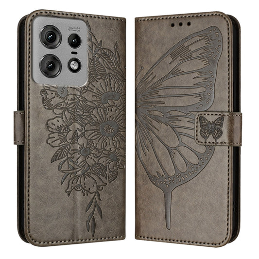 For Motorola Edge 50 Pro Embossed Butterfly Leather Phone Case(Grey) by buy2fix