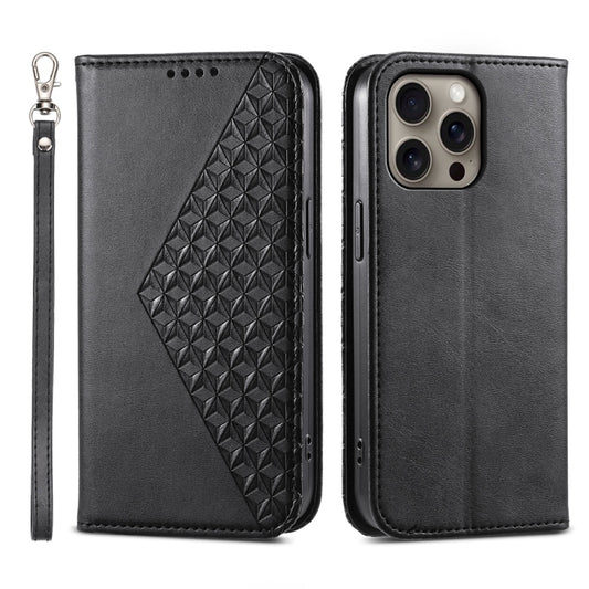 For iPhone 16 Pro Max Cubic Grid Calf Texture Magnetic Leather Phone Case(Black) by buy2fix