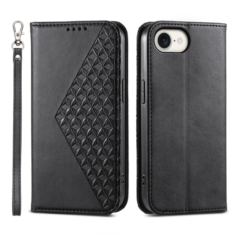 For iPhone 16e Cubic Grid Calf Texture Magnetic Leather Phone Case(Black) by buy2fix