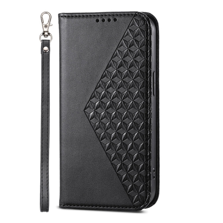 For iPhone 16e Cubic Grid Calf Texture Magnetic Leather Phone Case(Black) by buy2fix