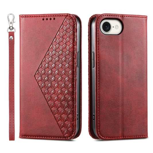 For iPhone 16e Cubic Grid Calf Texture Magnetic Leather Phone Case(Red) by buy2fix