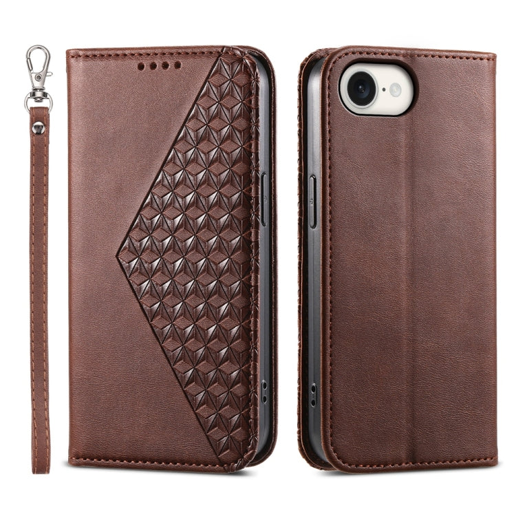 For iPhone 16e Cubic Grid Calf Texture Magnetic Leather Phone Case(Brown) by buy2fix