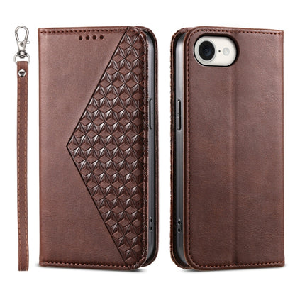 For iPhone 16e Cubic Grid Calf Texture Magnetic Leather Phone Case(Brown) by buy2fix