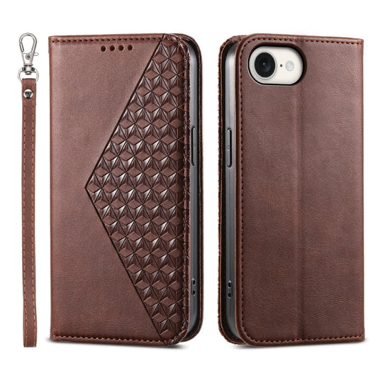 For iPhone 16e Cubic Grid Calf Texture Magnetic Leather Phone Case(Brown) by buy2fix