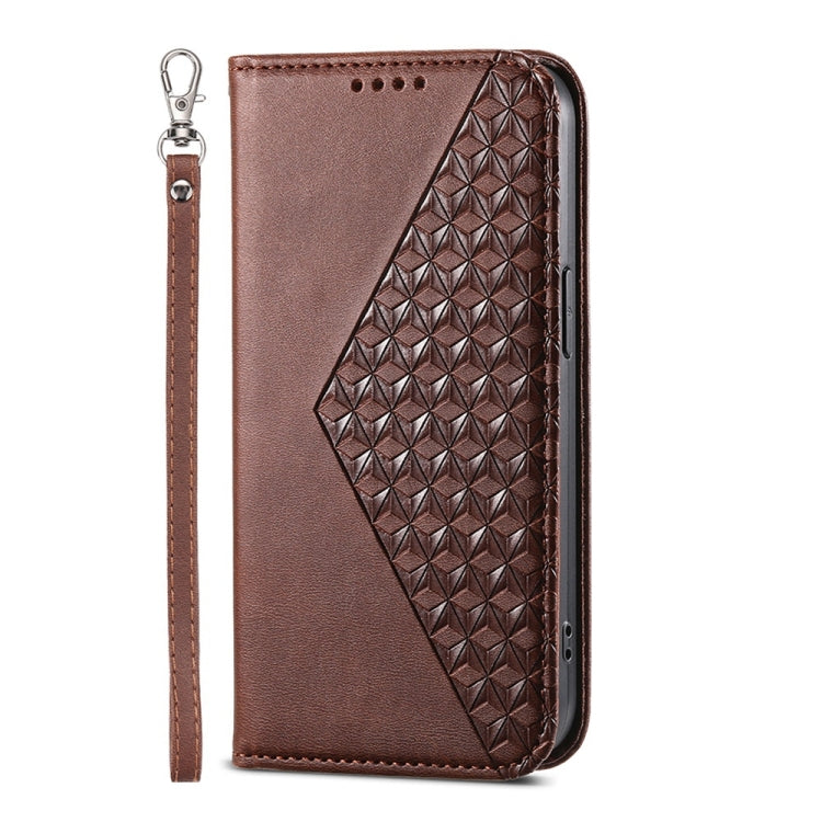 For iPhone 16e Cubic Grid Calf Texture Magnetic Leather Phone Case(Brown) by buy2fix