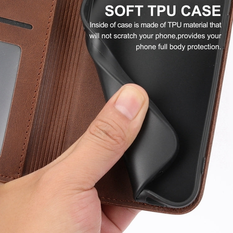 For iPhone 16e Cubic Grid Calf Texture Magnetic Leather Phone Case(Brown) by buy2fix