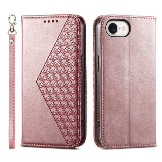 For iPhone 16e Cubic Grid Calf Texture Magnetic Leather Phone Case(Rose Gold) by buy2fix