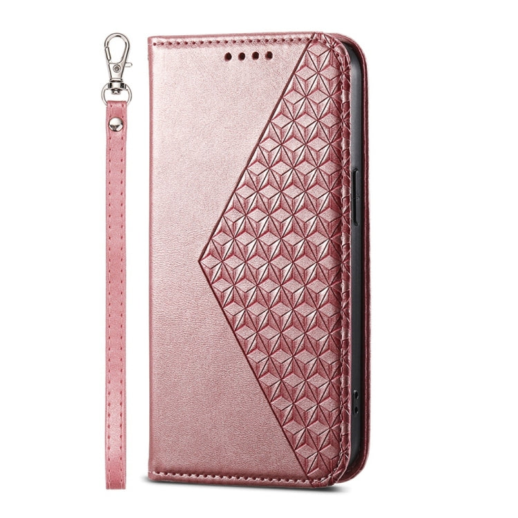 For iPhone 16e Cubic Grid Calf Texture Magnetic Leather Phone Case(Rose Gold) by buy2fix
