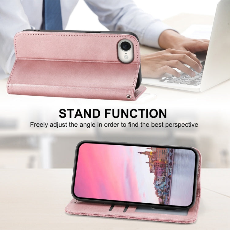 For iPhone 16e Cubic Grid Calf Texture Magnetic Leather Phone Case(Rose Gold) by buy2fix