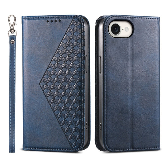 For iPhone 16e Cubic Grid Calf Texture Magnetic Leather Phone Case(Blue) by buy2fix