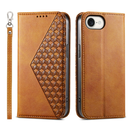 For iPhone 16e Cubic Grid Calf Texture Magnetic Leather Phone Case(Yellow) by buy2fix