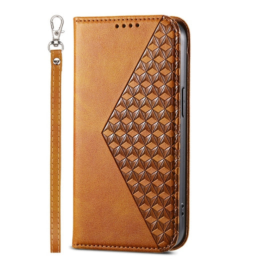 For iPhone 16e Cubic Grid Calf Texture Magnetic Leather Phone Case(Yellow) by buy2fix