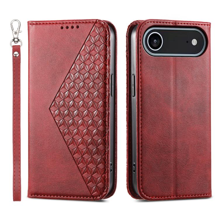 For iPhone Air Cubic Grid Calf Texture Magnetic Leather Phone Case(Red) - iPhone Air Cases by buy2fix | Online Shopping UK | buy2fix