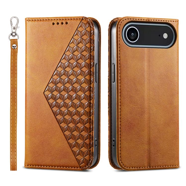 For iPhone Air Cubic Grid Calf Texture Magnetic Leather Phone Case(Brown) - iPhone Air Cases by buy2fix | Online Shopping UK | buy2fix
