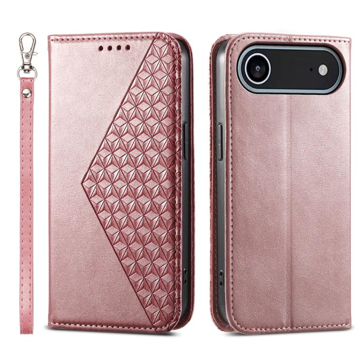 For iPhone Air Cubic Grid Calf Texture Magnetic Leather Phone Case(Rose Gold) - iPhone Air Cases by buy2fix | Online Shopping UK | buy2fix