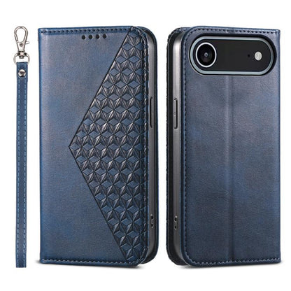 For iPhone Air Cubic Grid Calf Texture Magnetic Leather Phone Case(Blue) - iPhone Air Cases by buy2fix | Online Shopping UK | buy2fix