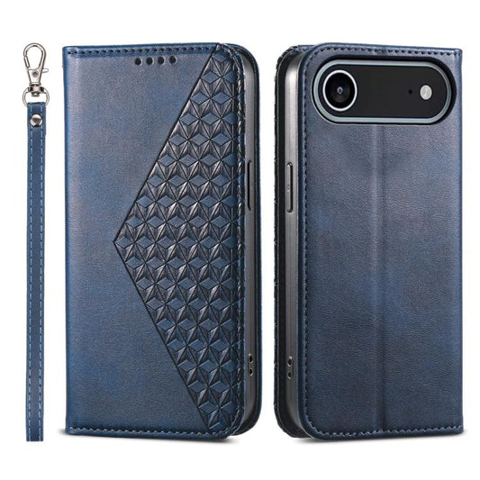 For iPhone Air Cubic Grid Calf Texture Magnetic Leather Phone Case(Blue) - iPhone Air Cases by buy2fix | Online Shopping UK | buy2fix