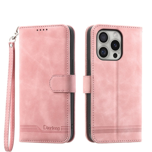 For iPhone 16 Pro Dierfeng Dream Line TPU Hybrid PU Leather Phone Case(Pink) - iPhone 16 Pro Cases by buy2fix | Online Shopping UK | buy2fix