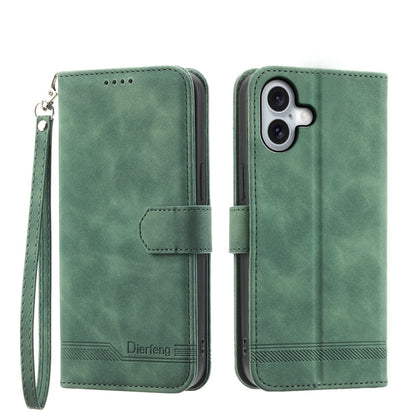 For iPhone 16 Plus Dierfeng Dream Line TPU Hybrid PU Leather Phone Case(Green) - iPhone 16 Plus Cases by buy2fix | Online Shopping UK | buy2fix