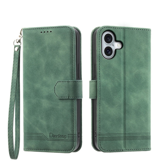 For iPhone 16 Plus Dierfeng Dream Line TPU Hybrid PU Leather Phone Case(Green) - iPhone 16 Plus Cases by buy2fix | Online Shopping UK | buy2fix