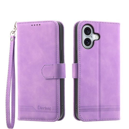 For iPhone 16 Dierfeng Dream Line TPU Hybrid PU Leather Phone Case(Purple) - iPhone 16 Cases by buy2fix | Online Shopping UK | buy2fix