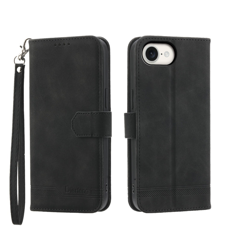 For iPhone 16e Dierfeng Dream Line TPU Hybrid PU Leather Phone Case(Black) by buy2fix