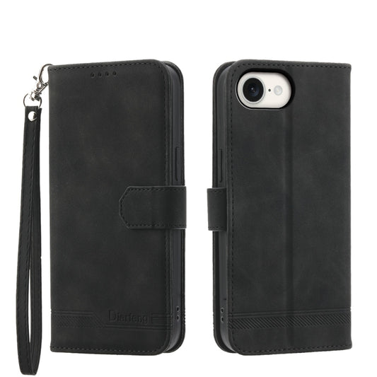 For iPhone 16e Dierfeng Dream Line TPU Hybrid PU Leather Phone Case(Black) by buy2fix
