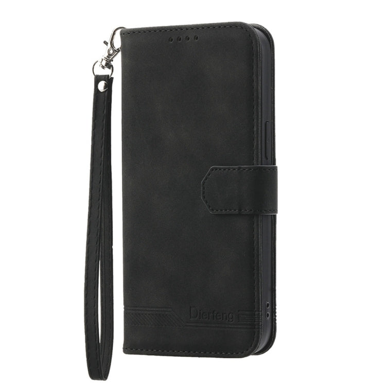 For iPhone 16e Dierfeng Dream Line TPU Hybrid PU Leather Phone Case(Black) by buy2fix