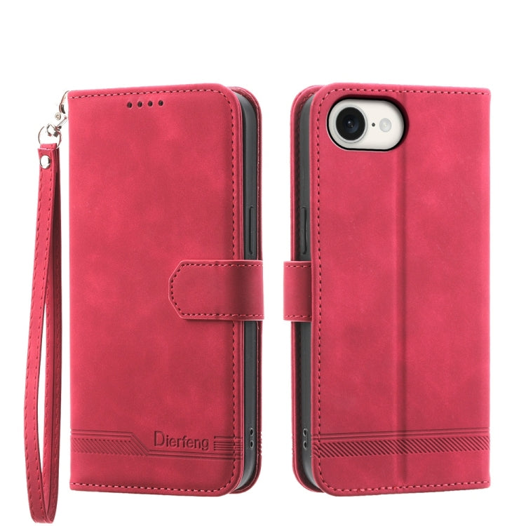 For iPhone 16e Dierfeng Dream Line TPU Hybrid PU Leather Phone Case(Red) by buy2fix