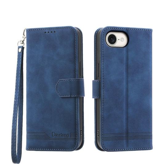For iPhone 16e Dierfeng Dream Line TPU Hybrid PU Leather Phone Case(Blue) by buy2fix