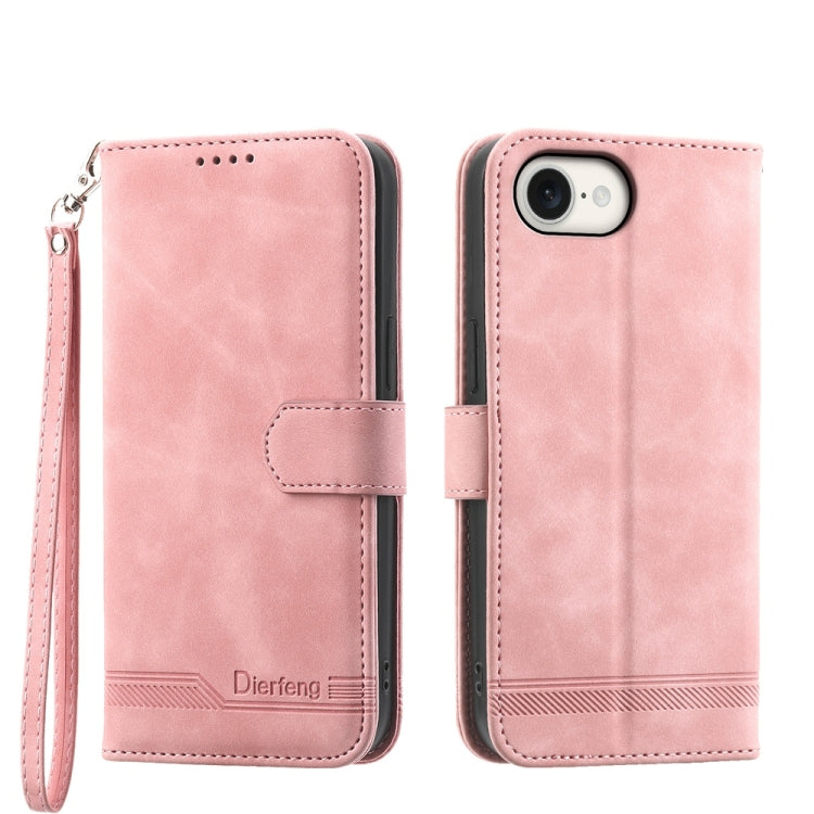 For iPhone 16e Dierfeng Dream Line TPU Hybrid PU Leather Phone Case(Pink) by buy2fix