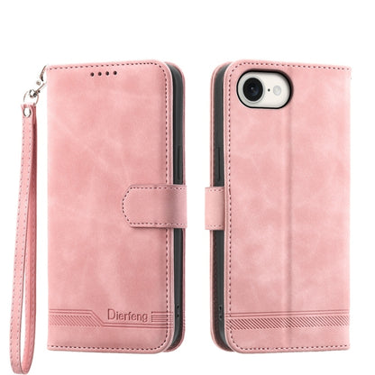 For iPhone 16e Dierfeng Dream Line TPU Hybrid PU Leather Phone Case(Pink) by buy2fix