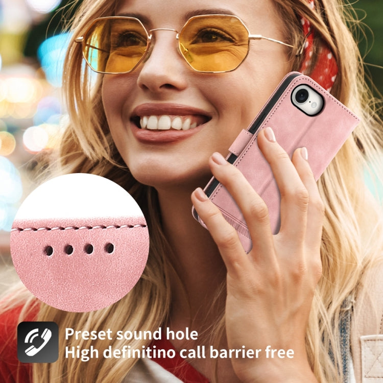 For iPhone 16e Dierfeng Dream Line TPU Hybrid PU Leather Phone Case(Pink) by buy2fix