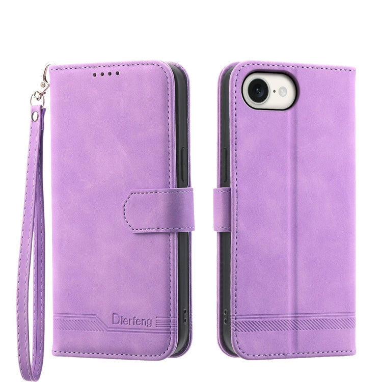 For iPhone 16e Dierfeng Dream Line TPU Hybrid PU Leather Phone Case(Purple) by buy2fix