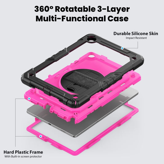 For Samsung Galaxy Tab A9+ Silicone + PC Tablet Case with Shoulder Strap(Black+Rose Red) - Galaxy Tab A9+ by buy2fix | Online Shopping UK | buy2fix