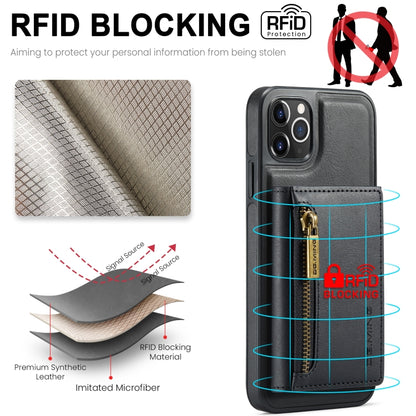 For iPhone 11 Pro Max DG.MING M5 Series Zip RFID Multi Card Detachable Leather Phone Case(Black) - iPhone 11 Pro Max Cases by DG.MING | Online Shopping UK | buy2fix