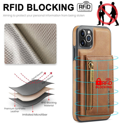 For iPhone 11 Pro Max DG.MING M5 Series Zip RFID Multi Card Detachable Leather Phone Case(Brown) - iPhone 11 Pro Max Cases by DG.MING | Online Shopping UK | buy2fix