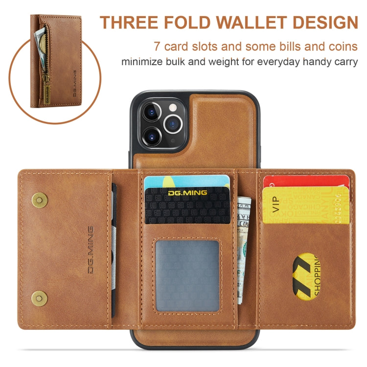 For iPhone 11 Pro Max DG.MING M5 Series Zip RFID Multi Card Detachable Leather Phone Case(Brown) - iPhone 11 Pro Max Cases by DG.MING | Online Shopping UK | buy2fix