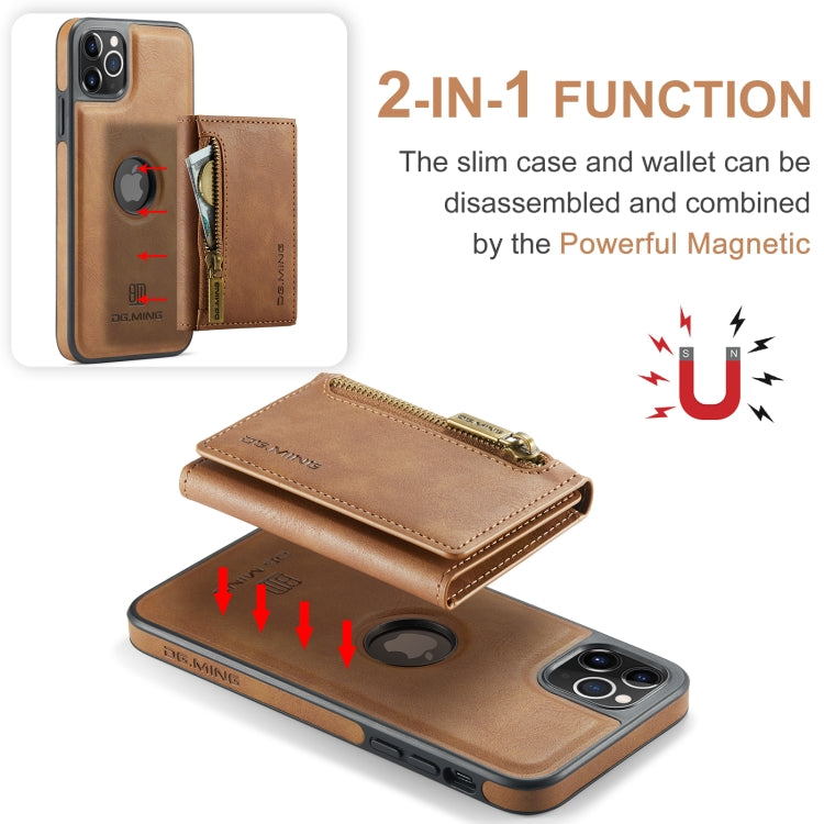 For iPhone 11 Pro Max DG.MING M5 Series Zip RFID Multi Card Detachable Leather Phone Case(Brown) - iPhone 11 Pro Max Cases by DG.MING | Online Shopping UK | buy2fix