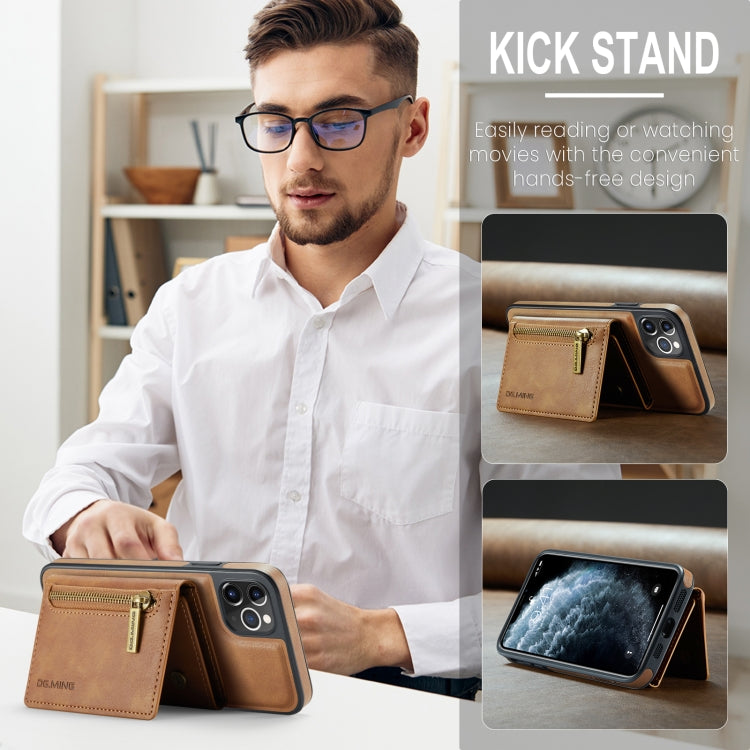 For iPhone 11 Pro Max DG.MING M5 Series Zip RFID Multi Card Detachable Leather Phone Case(Brown) - iPhone 11 Pro Max Cases by DG.MING | Online Shopping UK | buy2fix