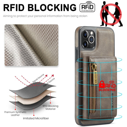 For iPhone 11 Pro Max DG.MING M5 Series Zip RFID Multi Card Detachable Leather Phone Case(Coffee) - iPhone 11 Pro Max Cases by DG.MING | Online Shopping UK | buy2fix