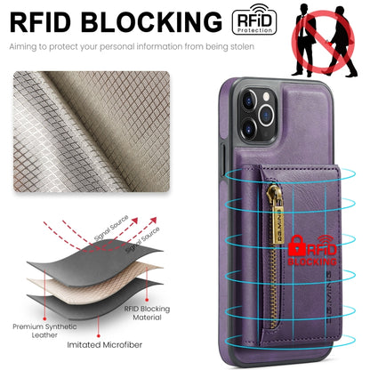 For iPhone 11 Pro Max DG.MING M5 Series Zip RFID Multi Card Detachable Leather Phone Case(Purple) - iPhone 11 Pro Max Cases by DG.MING | Online Shopping UK | buy2fix