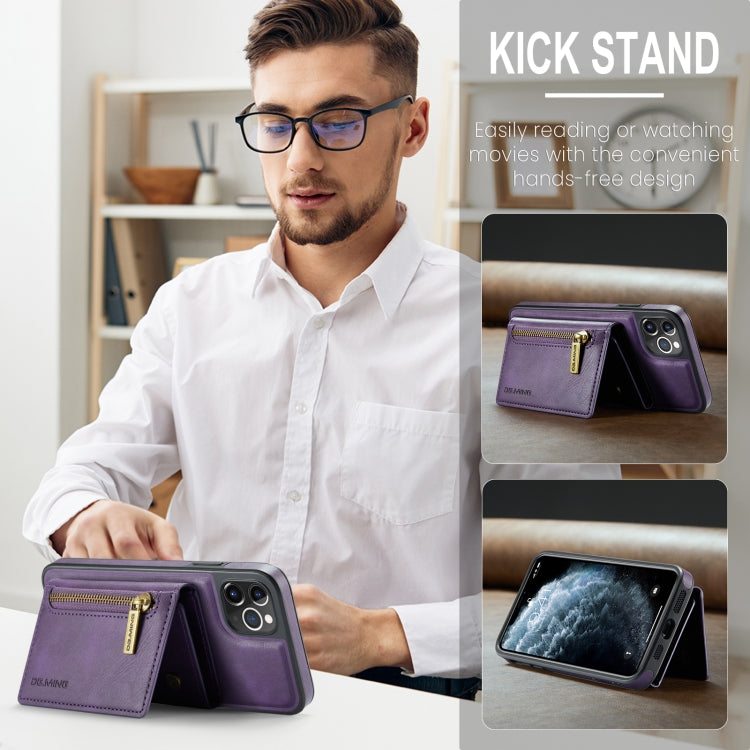 For iPhone 11 Pro Max DG.MING M5 Series Zip RFID Multi Card Detachable Leather Phone Case(Purple) - iPhone 11 Pro Max Cases by DG.MING | Online Shopping UK | buy2fix
