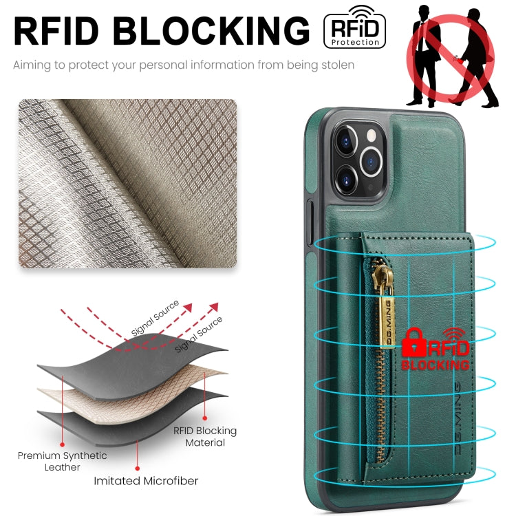 For iPhone 11 Pro Max DG.MING M5 Series Zip RFID Multi Card Detachable Leather Phone Case(Green) - iPhone 11 Pro Max Cases by DG.MING | Online Shopping UK | buy2fix