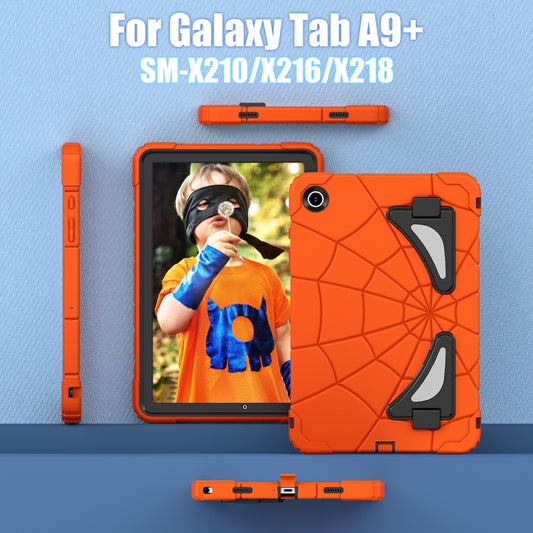 For Samsung Galaxy Tab A9+ Spider Silicone Hybrid PC Shockproof Tablet Case(Orange Black) - Galaxy Tab A9+ by buy2fix | Online Shopping UK | buy2fix