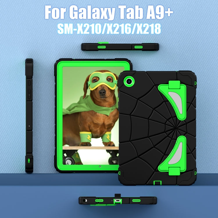 For Samsung Galaxy Tab A9+ Spider Silicone Hybrid PC Shockproof Tablet Case(Black Green) - Galaxy Tab A9+ by buy2fix | Online Shopping UK | buy2fix