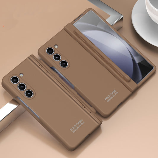For Samsung Galaxy Z Fold5 Extraordinary Series Hinged Folding Full Phone Case with Pen Slot & Stylus(Coffee) - Galaxy Z Fold5 Cases by buy2fix | Online Shopping UK | buy2fix